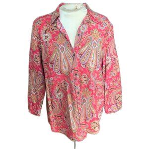 Chaps Women's Red Paisley Button Down Cotton Shirt